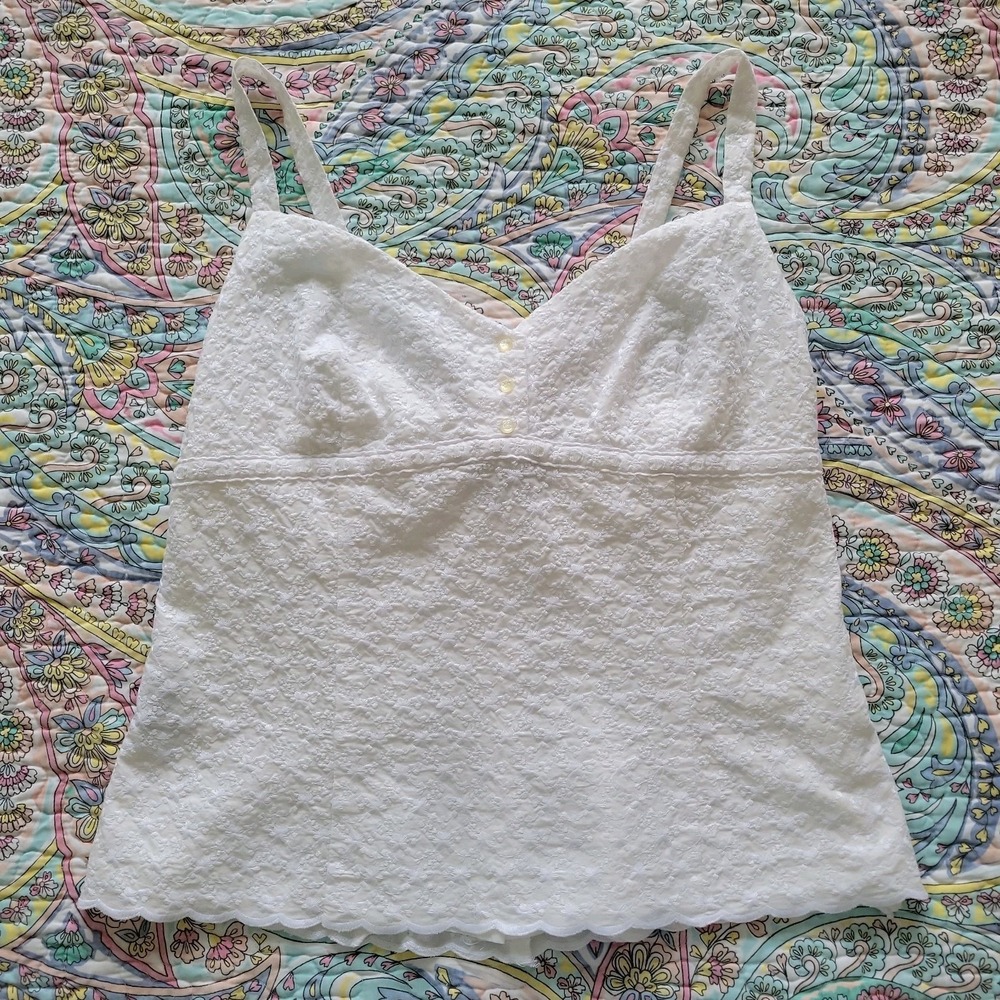 Vtg Lauren Ralph Lauren Y2K Babydoll Top Womens M Floral Embroidery Preppy READ